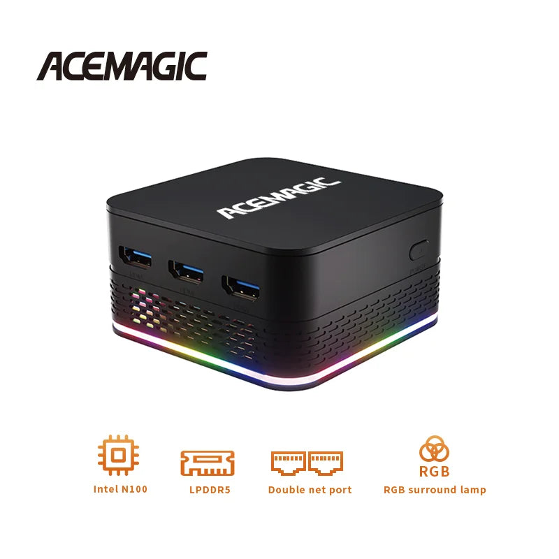 T9PLUS Mini PC Alder Lake-N100 LPDDR5 8G SSD256 Wifi 5 BT/4.2 Windows 11Pro RGB Surround Light