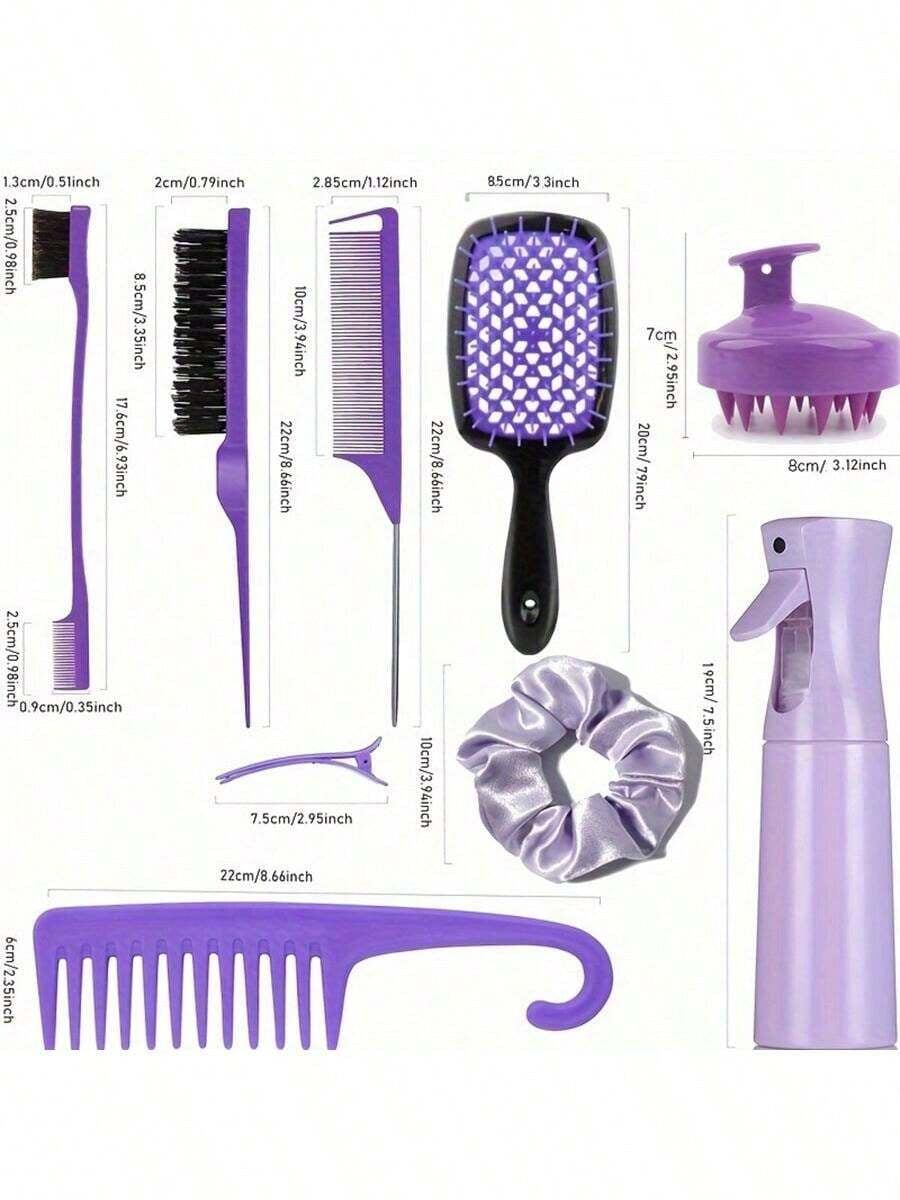 12Pcs 6Pcs/Set Hair Styling Comb Set, Detangling Hair Brush for All Hair Types, Detangler Brush Teasing Hair Brush Rat Tail Comb Edge Brush, Silicone Scalp Massager Shampoo Brush for Shower, Hairdressing Spray Bottle, Hair Styling Tools, Travel Essentials