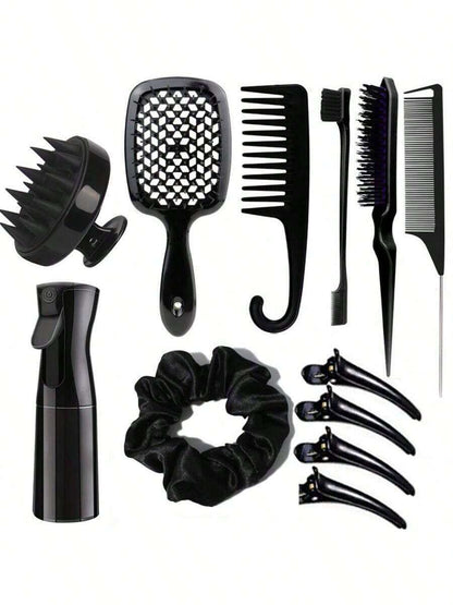 12Pcs 6Pcs/Set Hair Styling Comb Set, Detangling Hair Brush for All Hair Types, Detangler Brush Teasing Hair Brush Rat Tail Comb Edge Brush, Silicone Scalp Massager Shampoo Brush for Shower, Hairdressing Spray Bottle, Hair Styling Tools, Travel Essentials