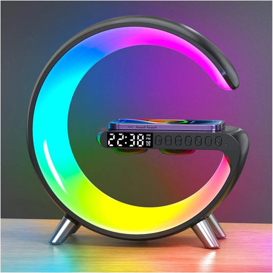 Multifunction 5 in 1 Wireless Charger Pad Stand Speaker RGB Night Light Fast Charging Station for Iphone Samsung Xiaomi Huawei