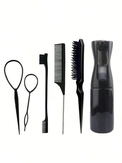 12Pcs 6Pcs/Set Hair Styling Comb Set, Detangling Hair Brush for All Hair Types, Detangler Brush Teasing Hair Brush Rat Tail Comb Edge Brush, Silicone Scalp Massager Shampoo Brush for Shower, Hairdressing Spray Bottle, Hair Styling Tools, Travel Essentials