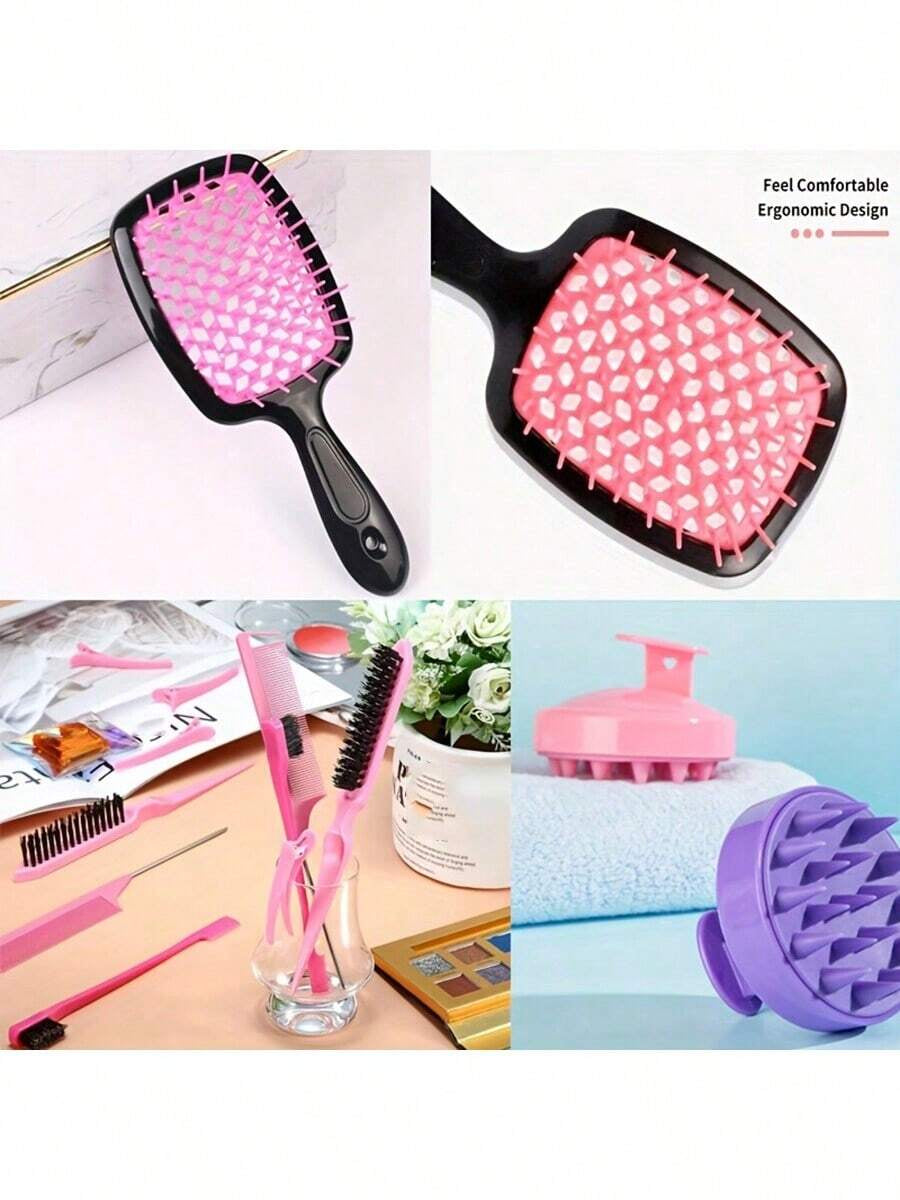 12Pcs 6Pcs/Set Hair Styling Comb Set, Detangling Hair Brush for All Hair Types, Detangler Brush Teasing Hair Brush Rat Tail Comb Edge Brush, Silicone Scalp Massager Shampoo Brush for Shower, Hairdressing Spray Bottle, Hair Styling Tools, Travel Essentials