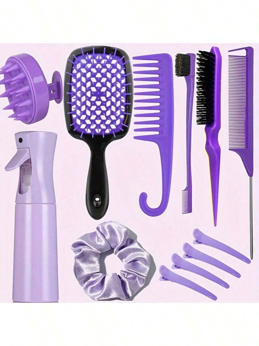 12Pcs 6Pcs/Set Hair Styling Comb Set, Detangling Hair Brush for All Hair Types, Detangler Brush Teasing Hair Brush Rat Tail Comb Edge Brush, Silicone Scalp Massager Shampoo Brush for Shower, Hairdressing Spray Bottle, Hair Styling Tools, Travel Essentials